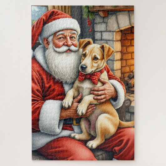 Santa Claus Holding Bouvier des Flandres Christmas Puzzle (Vertikal)