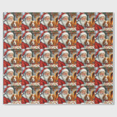 Santa Claus Holding Brittany Spaniel Christmas Art Geschenkpapier (Flach)