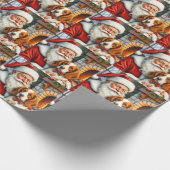 Santa Claus Holding Brittany Spaniel Christmas Art Geschenkpapier (Ecke)