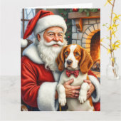 Santa Claus Holding Brittany Spaniel Christmas Art Karte (Gelbe Blume)