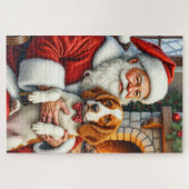 Santa Claus Holding Brittany Spaniel Christmas Art Puzzle (Horizontal)