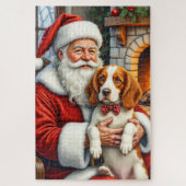 Santa Claus Holding Brittany Spaniel Christmas Art Puzzle (Vertikal)