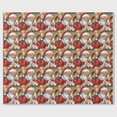Santa Claus Holding Bull Terrier Christmas Art Geschenkpapier (Flach)