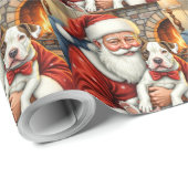 Santa Claus Holding Bull Terrier Christmas Art Geschenkpapier (Rolleneckpunkt)