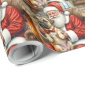 Santa Claus Holding Bullmastiff Christmas Art Geschenkpapier (Rolleneckpunkt)