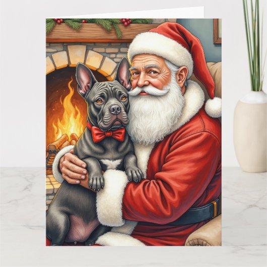 Santa Claus Holding Cane Corso Christmas Art Karte (Vorderseite)