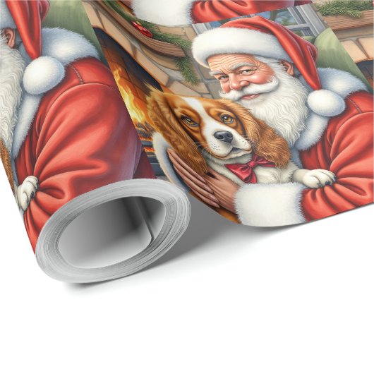 Santa Claus Holding Cavalier King Charles Spaniel Geschenkpapier (Rolleneckpunkt)