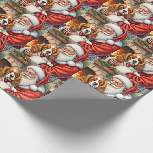 Santa Claus Holding Cavalier King Charles Spaniel Geschenkpapier (Ecke)