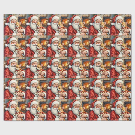 Santa Claus Holding Chihuahua Christmas Art Geschenkpapier (Flach)