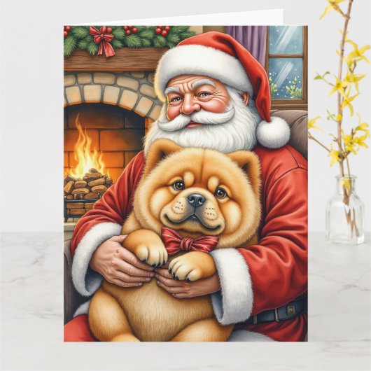 Santa Claus Holding Chow Chow Christmas Art Karte (Gelbe Blume)