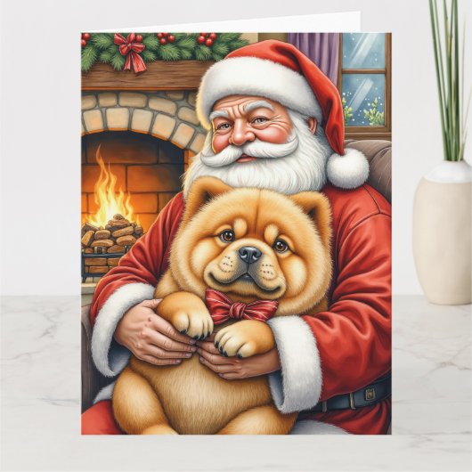 Santa Claus Holding Chow Chow Christmas Art Karte (Vorderseite)