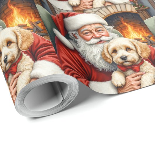 Santa Claus Holding Cockapoo Christmas Art Geschenkpapier (Rolleneckpunkt)