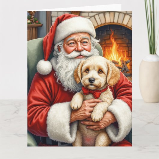 Santa Claus Holding Cockapoo Christmas Art Karte (Vorderseite)