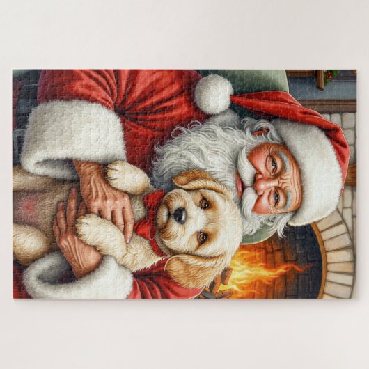 Santa Claus Holding Cockapoo Christmas Art Puzzle (Horizontal)