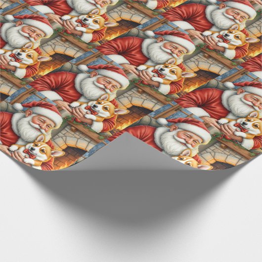 Santa Claus Holding Corgi Christmas Art Geschenkpapier (Ecke)