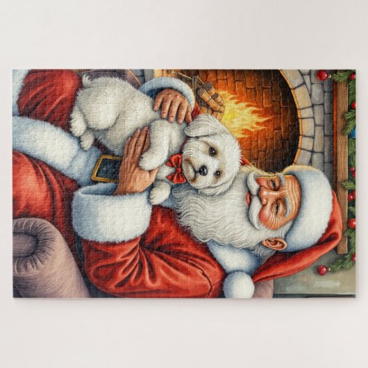 Santa Claus Holding Coton de Tulear Christmas Art Puzzle (Horizontal)
