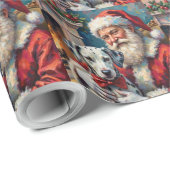 Santa Claus Holding Dalmatian Christmas Art Geschenkpapier (Rolleneckpunkt)