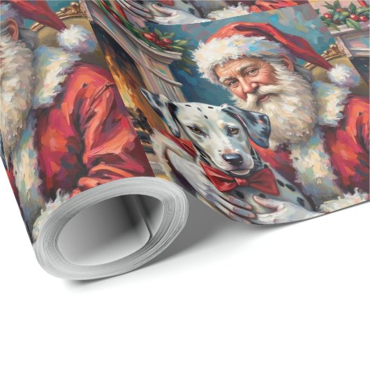 Santa Claus Holding Dalmatian Christmas Art Geschenkpapier (Rolleneckpunkt)