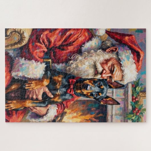 Santa Claus Holding Doberman Christmas Art Puzzle (Horizontal)