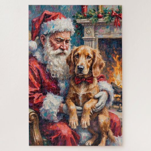 Santa Claus Holding English Setter Christmas Art Puzzle (Vertikal)