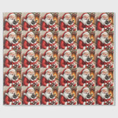 Santa Claus Holding French Bulldog Christmas Art Geschenkpapier (Flach)
