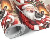 Santa Claus Holding French Bulldog Christmas Art Geschenkpapier (Rolleneckpunkt)