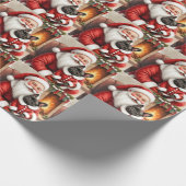 Santa Claus Holding French Bulldog Christmas Art Geschenkpapier (Ecke)