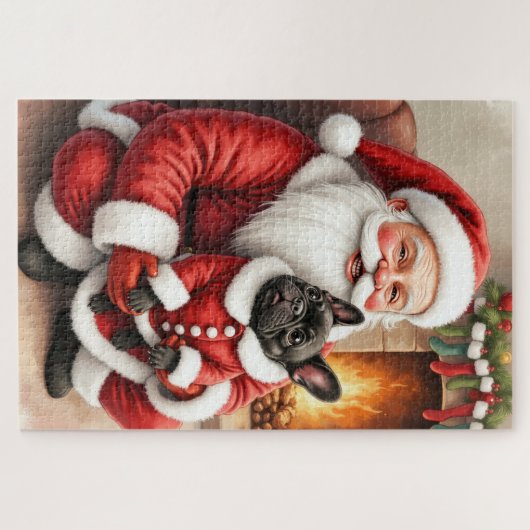 Santa Claus Holding French Bulldog Christmas Art Puzzle (Horizontal)