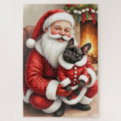 Santa Claus Holding French Bulldog Christmas Art Puzzle (Vertikal)