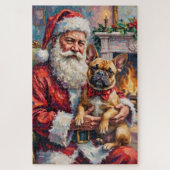 Santa Claus Holding French Bulldog Christmas Art Puzzle (Vertikal)