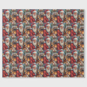 Santa Claus Holding German Shepherd Christmas Art Geschenkpapier (Flach)