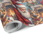 Santa Claus Holding German Shepherd Christmas Art Geschenkpapier (Rolleneckpunkt)