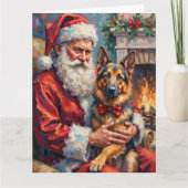Santa Claus Holding German Shepherd Christmas Art Karte (Vorderseite)