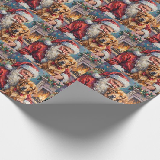 Santa Claus Holding Golden Retriever Christmas Art Geschenkpapier (Ecke)