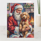 Santa Claus Holding Goldendoodle Christmas Art Karte (Vorderseite)