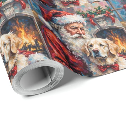 Santa Claus Holding Great Pyrenees Christmas Art Geschenkpapier (Rolleneckpunkt)