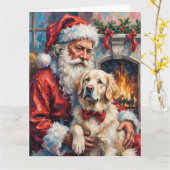 Santa Claus Holding Great Pyrenees Christmas Art Karte (Gelbe Blume)
