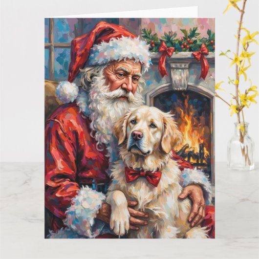 Santa Claus Holding Great Pyrenees Christmas Art Karte (Gelbe Blume)