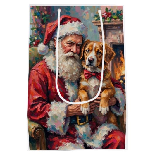 Santa Claus Holding Greater Swiss Mountain Art Mittlere Geschenktüte (Rückseite)