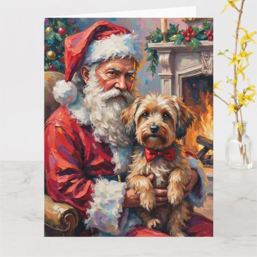 Santa Claus Holding Havanese Christmas Art Karte (Gelbe Blume)