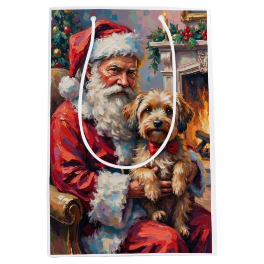 Santa Claus Holding Havanese Christmas Art Mittlere Geschenktüte (Vorderseite)