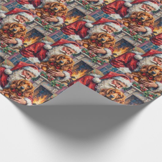Santa Claus Holding Irish Red Setter Christmas Art Geschenkpapier (Ecke)