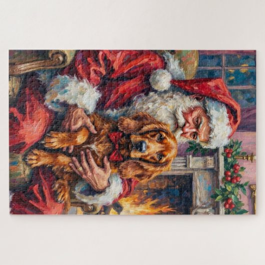 Santa Claus Holding Irish Red Setter Christmas Art Puzzle (Horizontal)