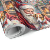 Santa Claus Holding Jack Russell Christmas Art Geschenkpapier (Rolleneckpunkt)