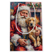 Santa Claus Holding Labrador Christmas Art Mittlere Geschenktüte (Vorderseite)