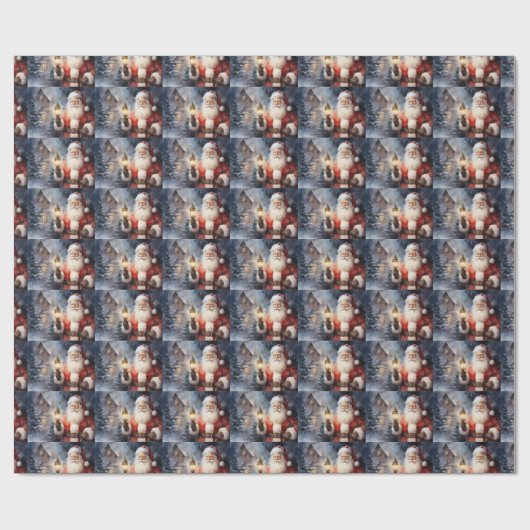 Santa Claus Holding Lantern Geschenkpapier (Flach)
