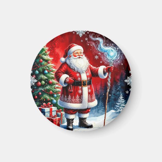 Santa Claus Holding Magic Staff Magnet (Vorne)