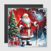 Santa Claus Holding Magic Staff Magnetkarte (Vorne/Hinten)