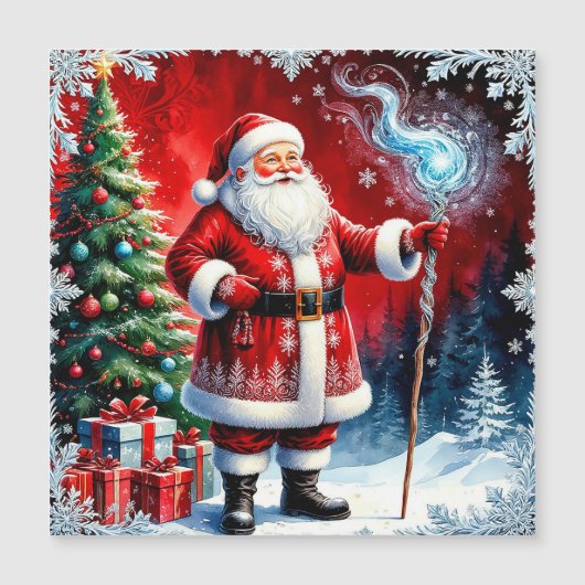 Santa Claus Holding Magic Staff Magnetkarte (Vorderseite)