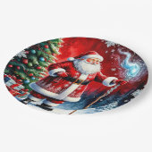 Santa Claus Holding Magic Staff Pappteller (Schrägansicht)